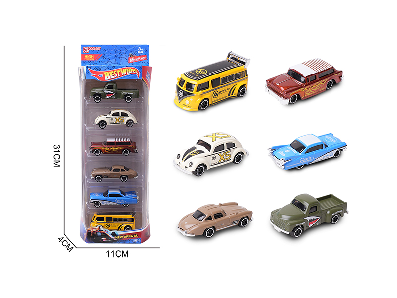 1:64 Slide Alloy Car(Vintage Car/Coach)6PCS