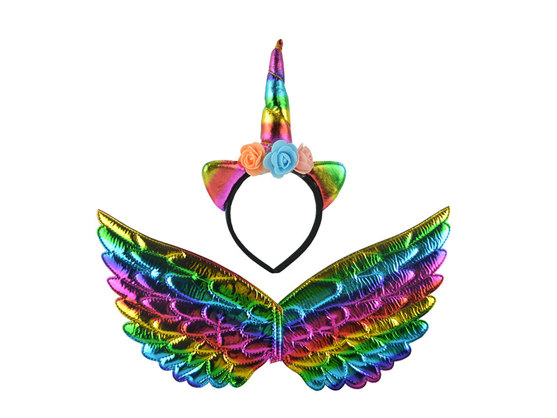 Unicorn Hair Hoop And Iridescence Angel's WingsDecoration Toy 2pcs