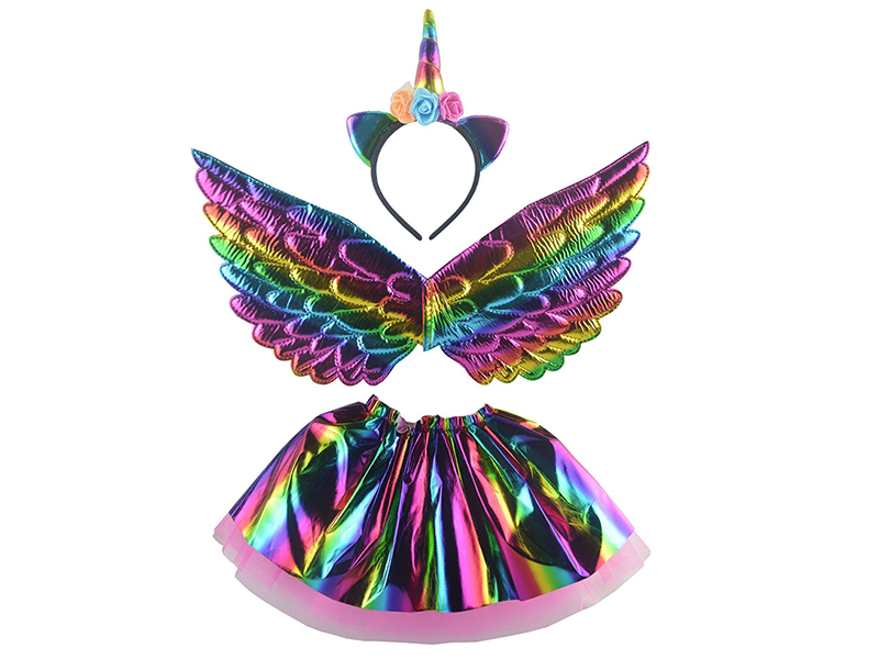 Unicorn Hair Hoop + Skirt + Iridescence Angel's Wings Decoration Toy 3pcs