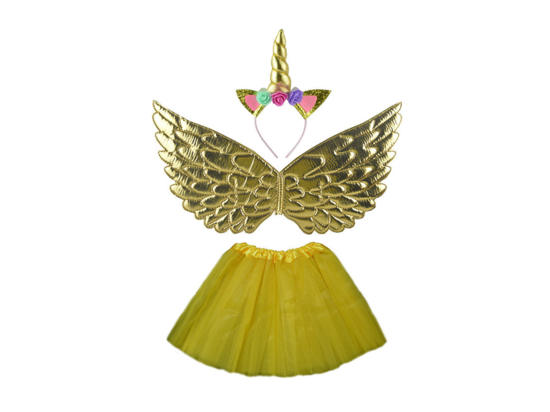 Unicorn Hair Hoop + Skirt + Golden Angel's Wings Decoration Toy 3pcs