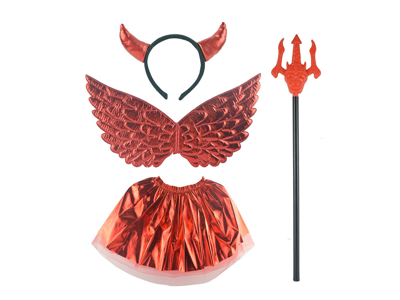 Red Demon Hair Hoop + Skirt + Fork + Wings Decoration Toy 4PCS