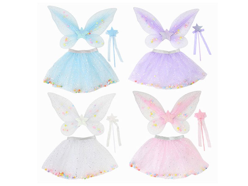 Transparent Mesh Skirt Wings Dress Up Set 3PCS