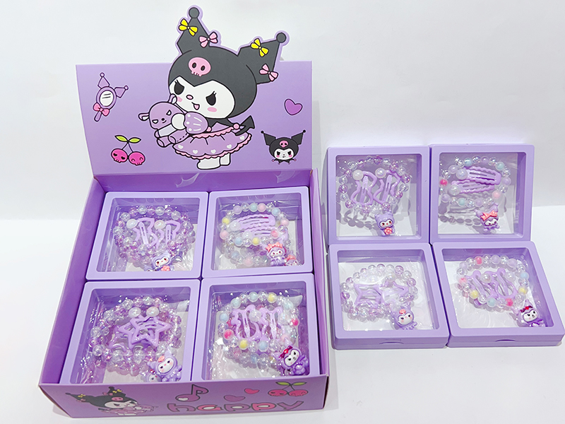 Kuromi Theme Girls Jewelry(Hair Ornaments + Bracelet)12PCS