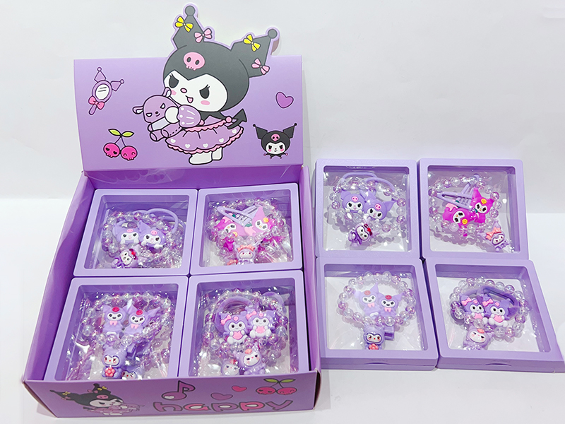 Kuromi Theme Girls Jewelry(Hair Ornaments + Bracelet)12PCS