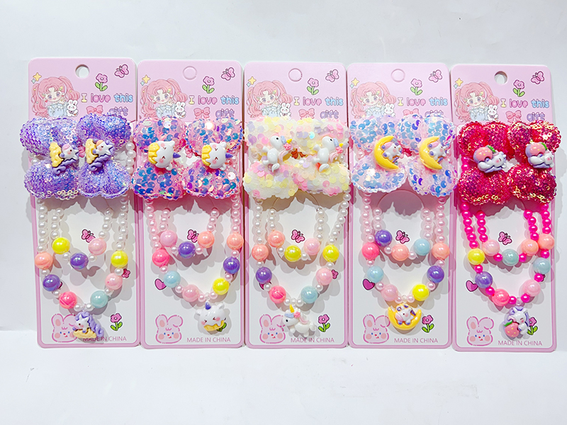 Girls Decoration Set(Hair Ornaments + Necklace, Bracelet)