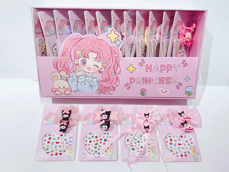 Girls Nail Sticker Decoration Set(Nail Sticker + Ring + Hairpin)24PCS