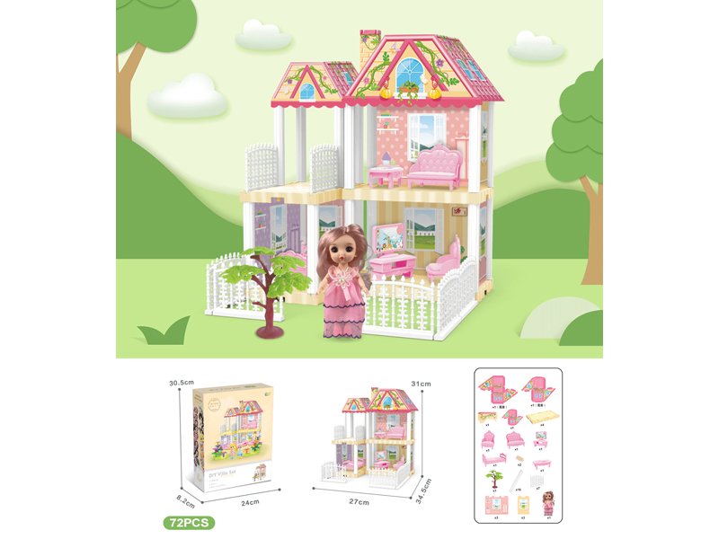 DIY Villa Toy With 6-Inch Doll(72PCS)