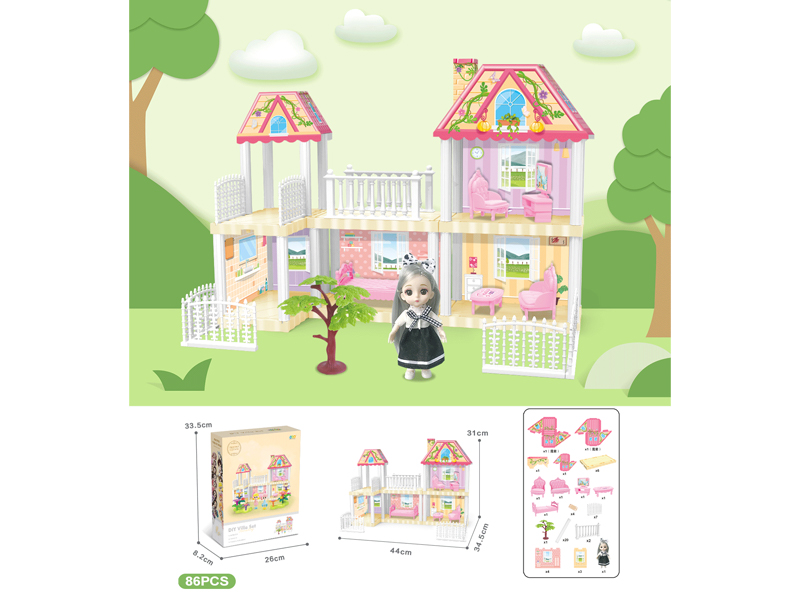 DIY Villa Toy With 6-Inch Doll(86PCS)