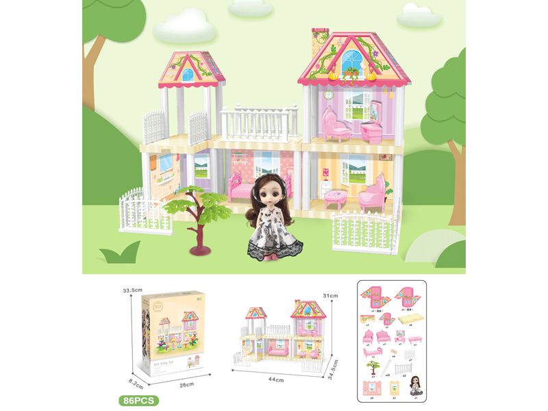 DIY Villa Toy With 6-Inch Doll(86PCS)