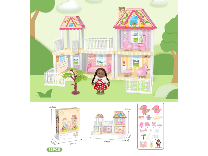 DIY Villa With 5-Inch Black Doll 86PCS