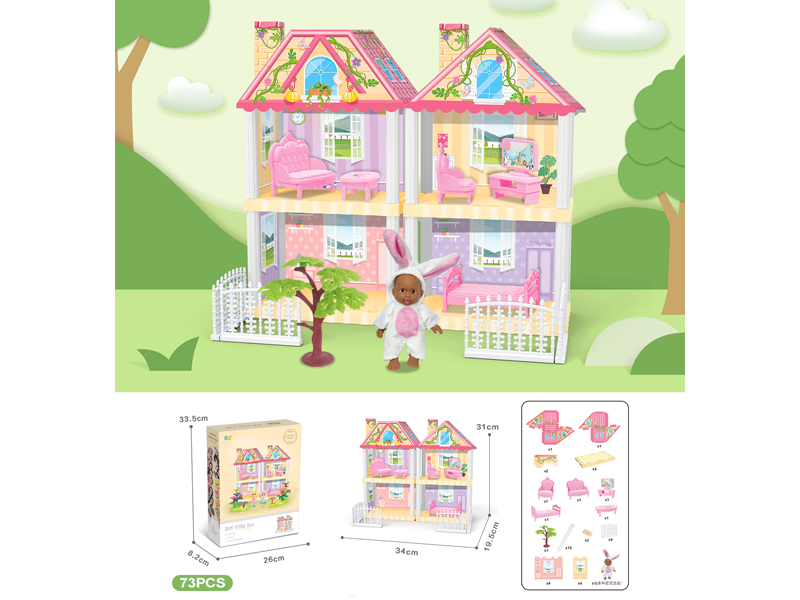 DIY Villa With 5-Inch Black Doll 73PCS