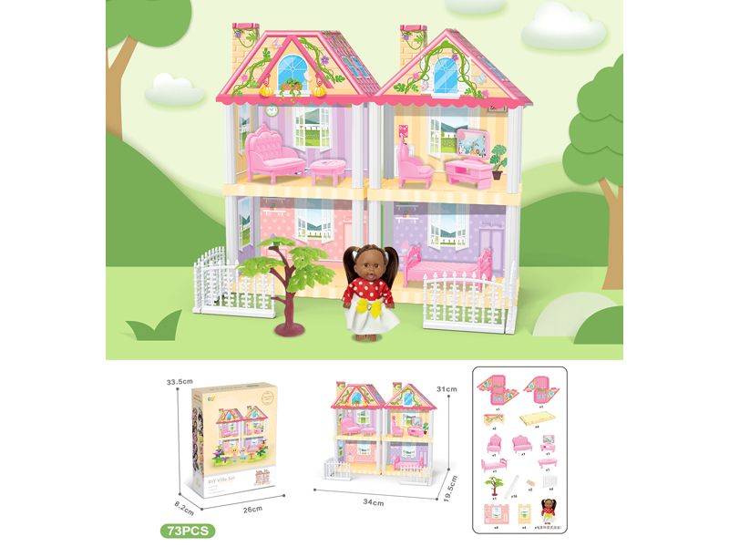 DIY Villa With 5-Inch Black Doll 73PCS