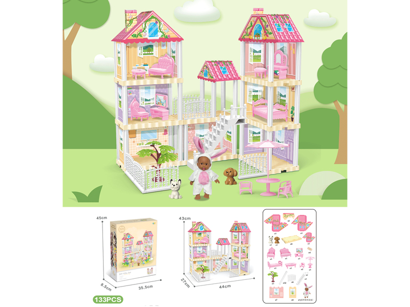 DIY Villa With 5-Inch Black Doll 133PCS