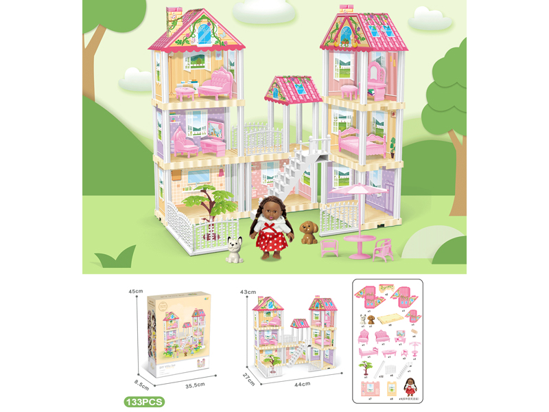 DIY Villa With 5-Inch Black Doll 133PCS
