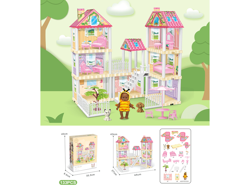 DIY Villa With 5-Inch Black Doll 133PCS