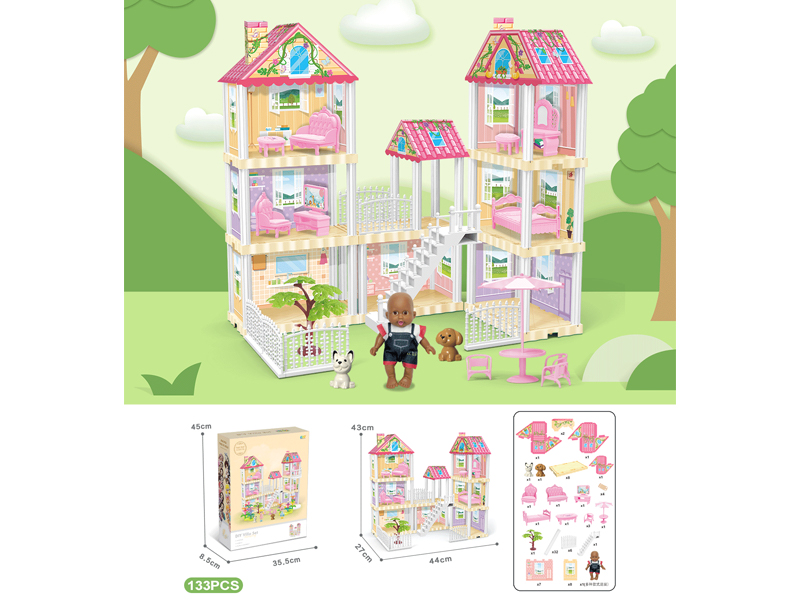 DIY Villa With 5-Inch Black Doll 133PCS