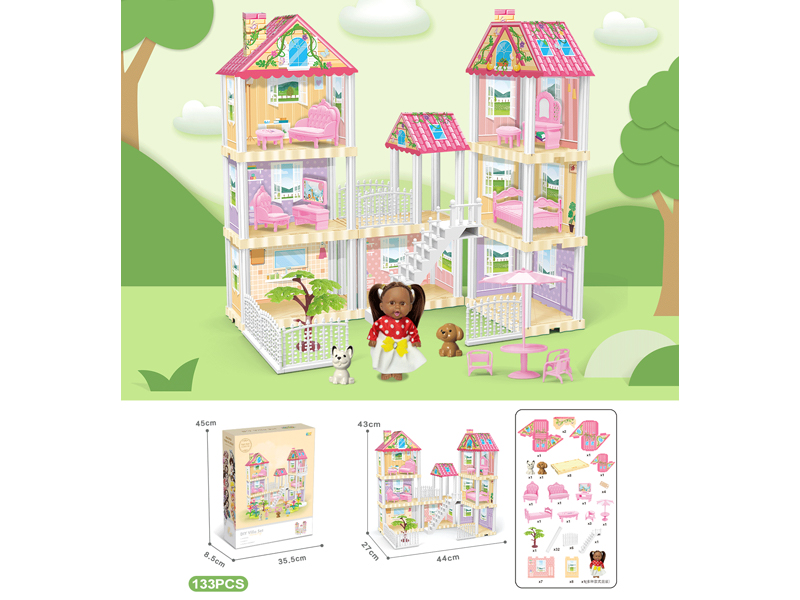 DIY Villa With 5-Inch Black Doll 133PCS