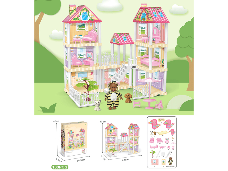 DIY Villa With 5-Inch Black Doll 133PCS