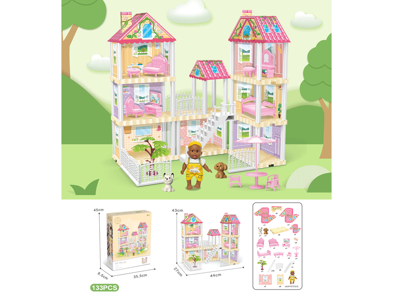 DIY Villa With 5-Inch Black Doll 133PCS
