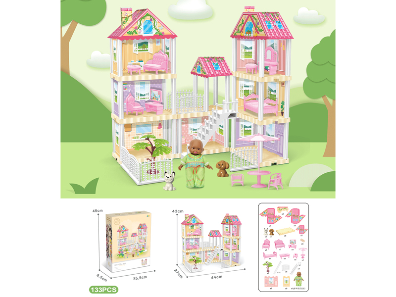 DIY Villa With 5-Inch Black Doll 133PCS