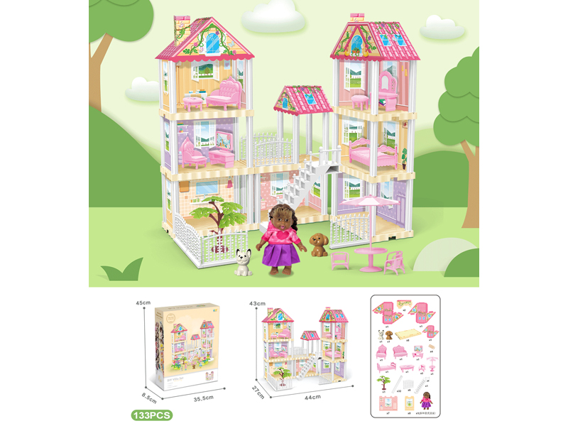 DIY Villa With 5-Inch Black Doll 133PCS