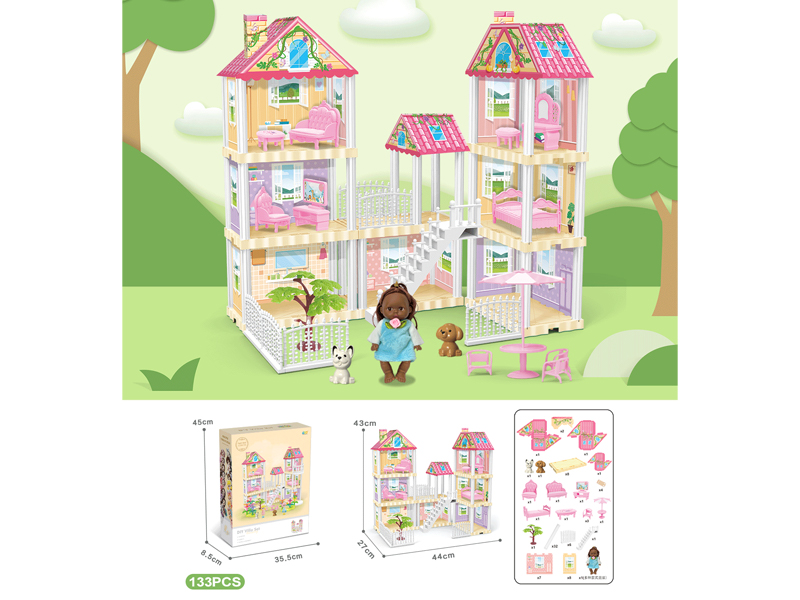 DIY Villa With 5-Inch Black Doll 133PCS