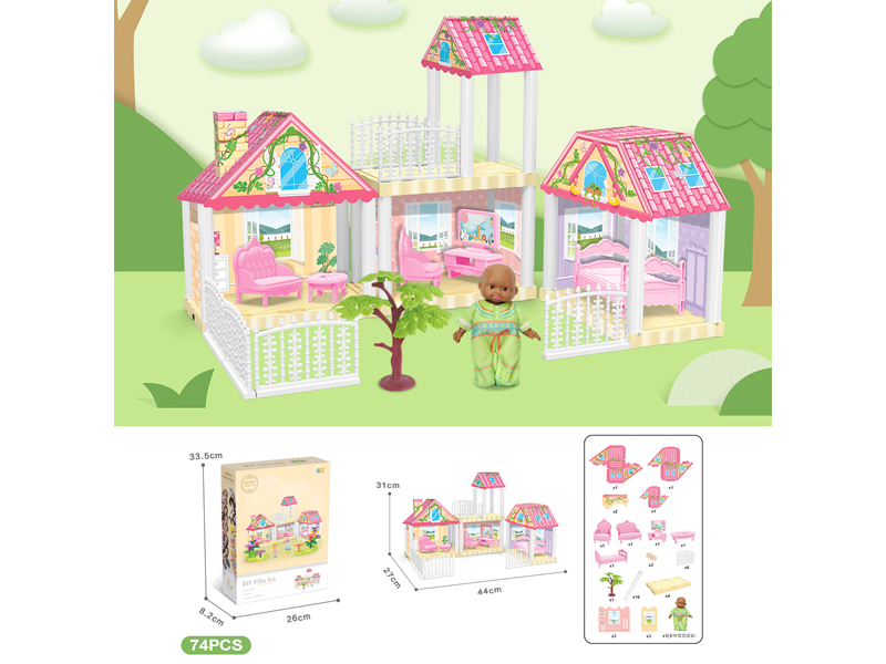 DIY Villa With 5-Inch Black Doll(74PCS)