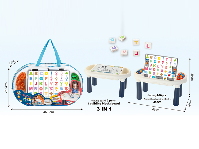 Diy Number Letter Puzzle Building Block Table With Drawing Board