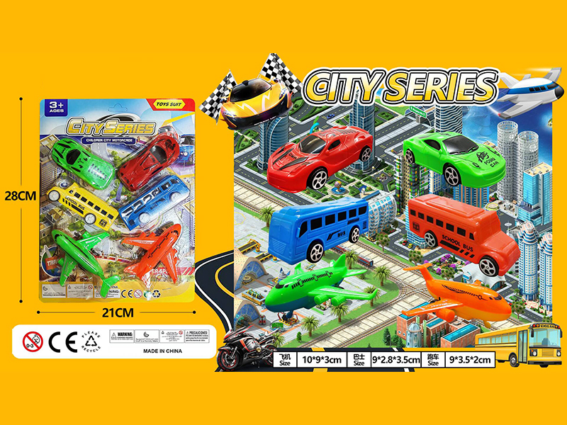 6PCS Pull Back Aircraft Bus Sports Car