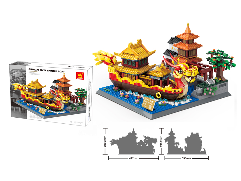 China Jiangsu Nanjing Qinhuai River Painting Boat Building Blocks 1353Pcs