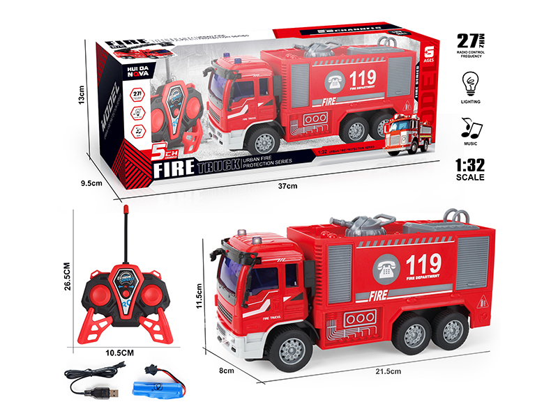 1:32 5-Channel Remote Control Fire Tanker With Lights And Music