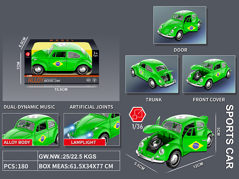 Pull Back Alloy Beetle Car With Music And Lights(Four Doors Can Open)