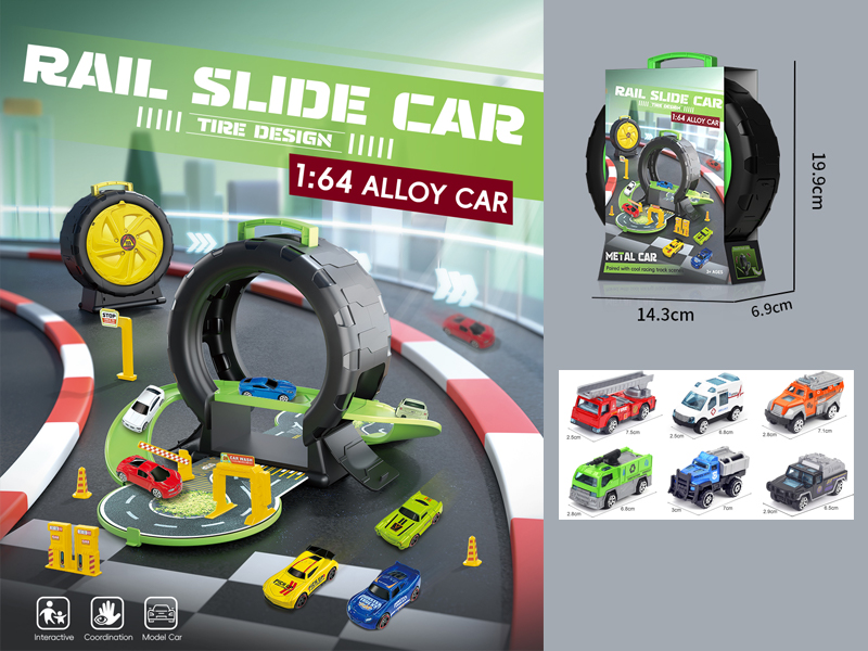 Tire Parking Lot+3 PCS Slide Alloy Fire Truck