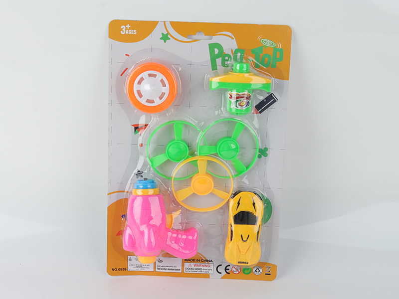 Spinning Top Toy(Launcher + Top With Lights + 3 Flying Saucer + Pull Back Car)
