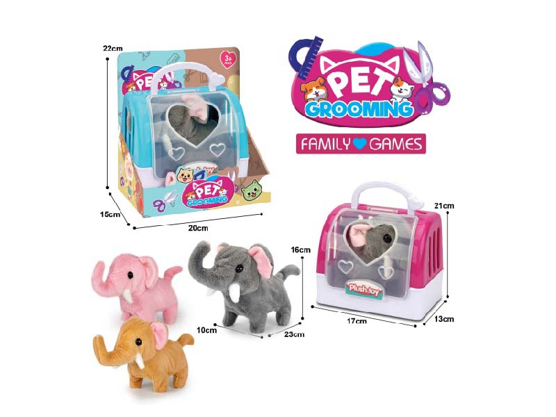 B/O Plush Elephant + 2-Color Hand-Held Cage - Three-Color Elephant Mixed Package