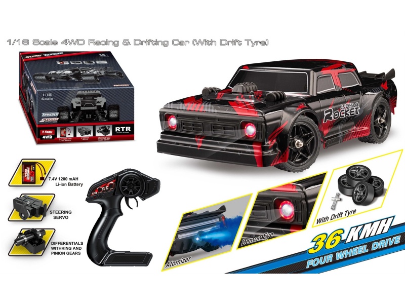 1:16 Four-Wheel Drive Full Proportion Racing & Drifting High-Speed Car In Red (With Drifting Tires Included)