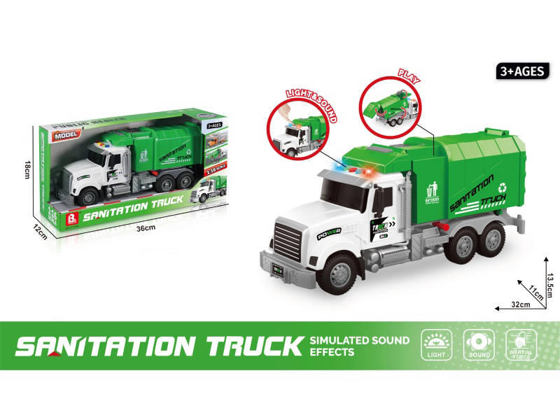1:16 Sound And Light Inertial Sanitation Vehicle - Green (Package 3*Ag13)