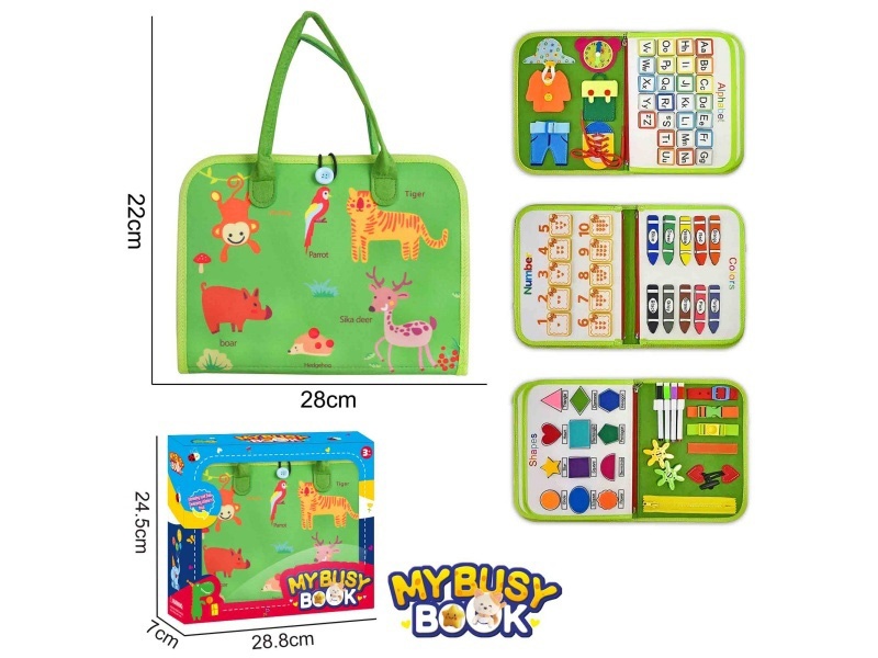 Montessori Early Childhood Education And Intelligence Development - Felt Green 5-Page Wildlife Busy Edition