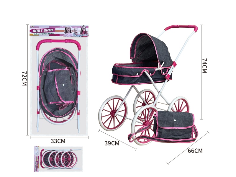 Denim Fabric Iron Stroller Toy(Extra Large Wheel)