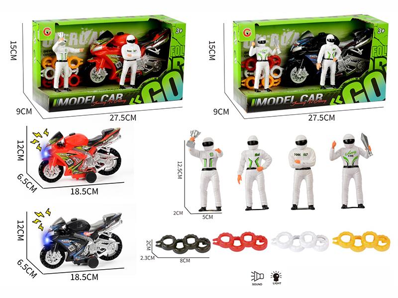Friction Motorcycle With Light And Sound + Racing Driver + Tire