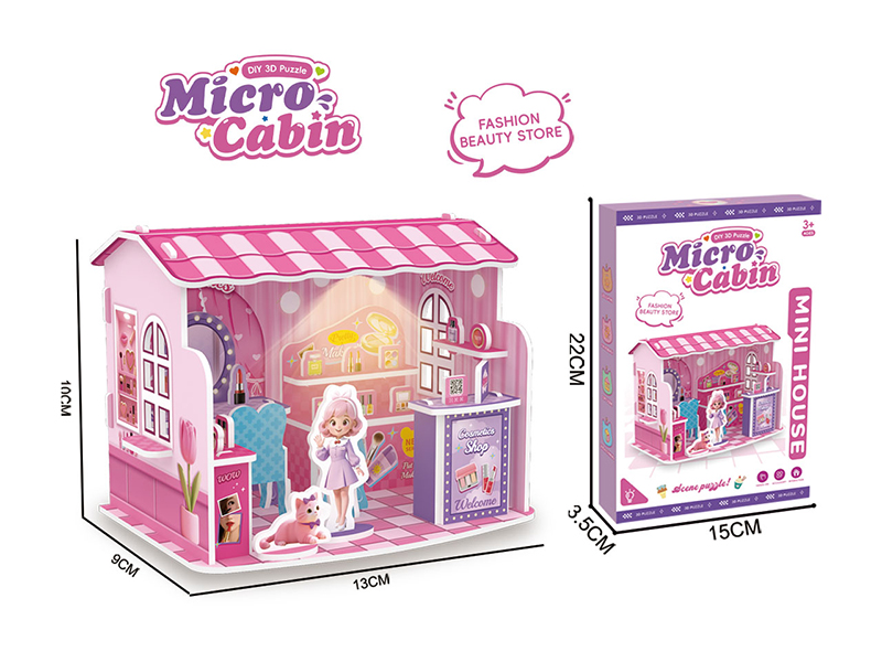 DIY 3D Puzzle Micro Cabin - Makeup Store With LED Lights