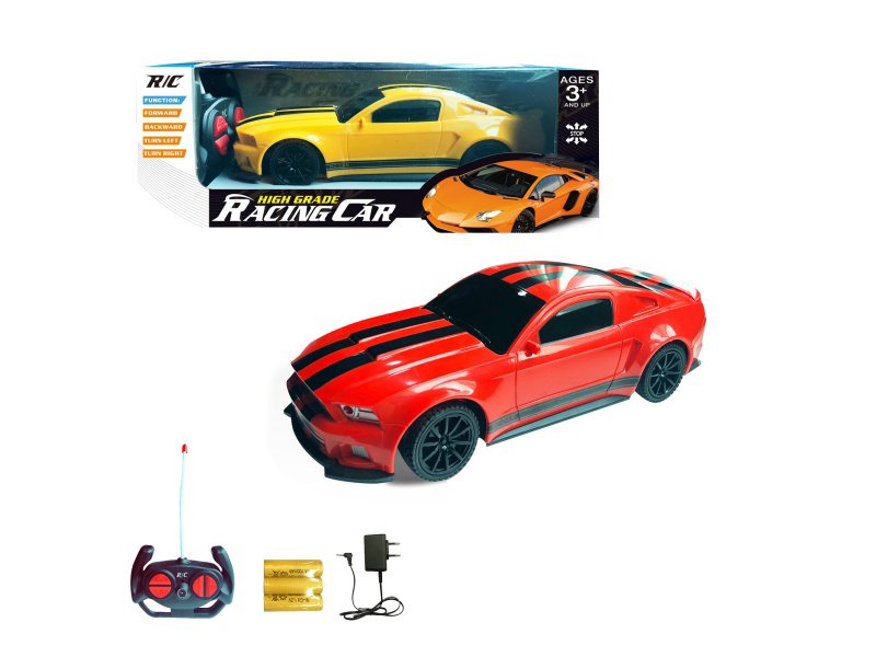 Simulated Mustang 1:24 Charging 4Ch Remote Control Car In Red And Yellow