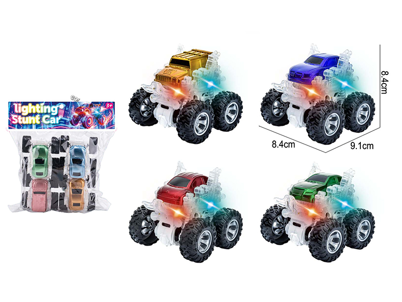 Dual Friction Stunt Car With Lights 4pcs