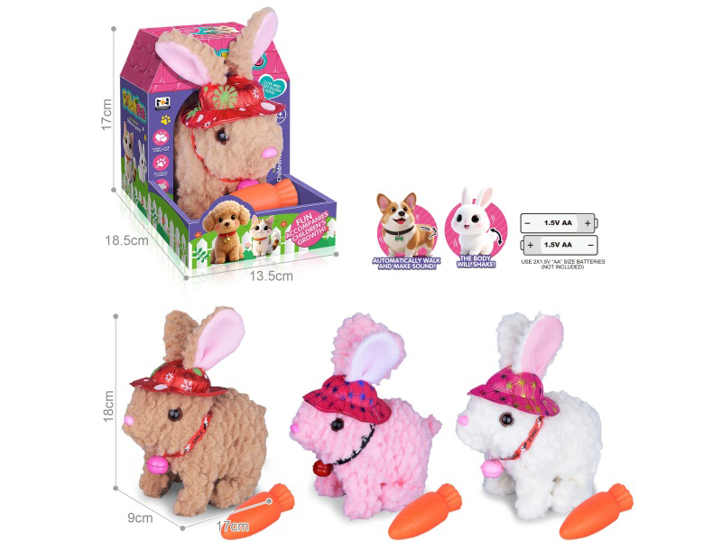 B/O Simulated Plush Pet Rabbit With Bell + Carrot + Hat