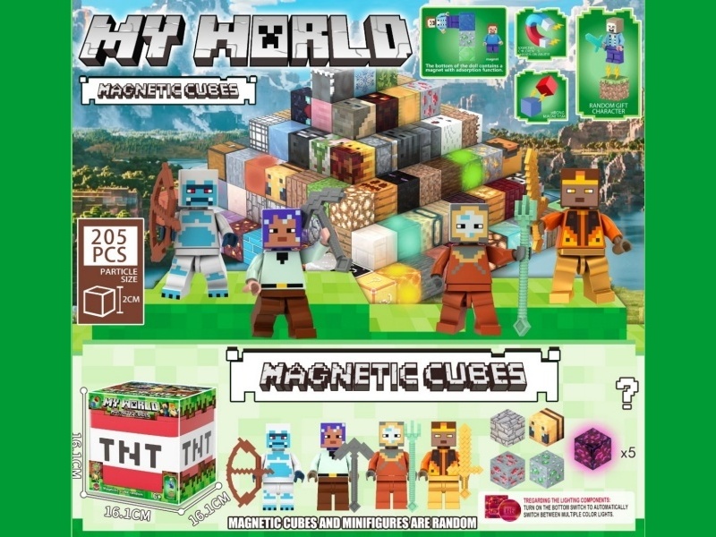 Minecraft TNT Storage Box Magnetic Block Set 205PCS with 5 Glow-in-the-Dark Magnets and 4 Magnetic Figure Blocks