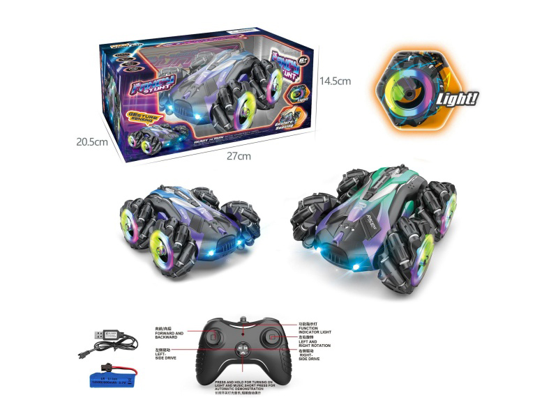 Remote Control Car, Light And Music, Double-Sided Hollow Wheel, Side-Traveling Sensor Stunt Car (2.4G Fully Charged)