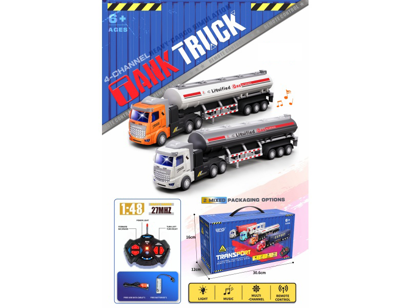 1:48 4CH  European-Style Front, Light, Music, Remote Control, Oil Tank Trailer