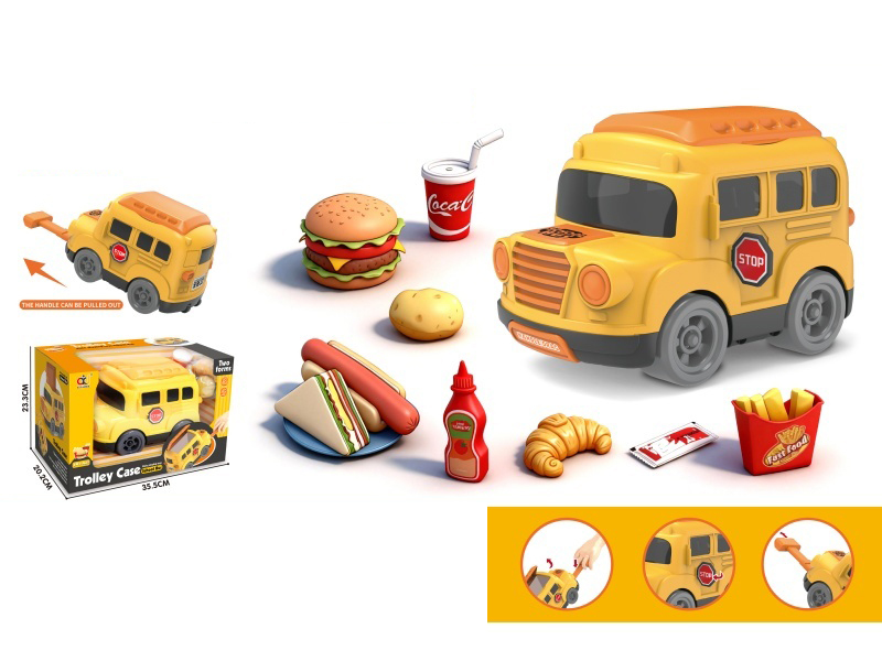 Play House, Pull Rod Storage, Sliding Car (School Bus)