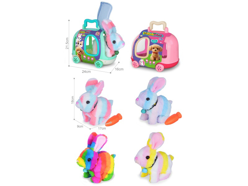 B/O Simulated Plush Pet Rabbit + Carrot + Pet Cage
