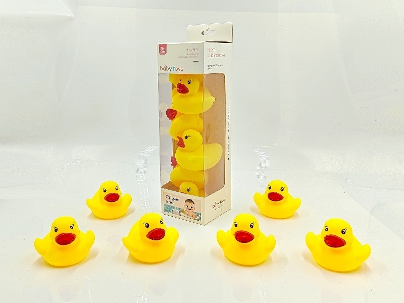 Six rubber-lined water-playing ducks in boxes